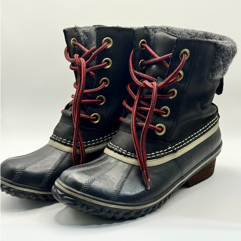 Sorel Slimpack II Lace Boots‎ Women 6 Black Kettle Waterproof Duck NL2348